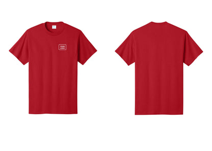NYC Factory Custom Logo Staff T-Shirt, Condensed Lettering - Your Logo Only - Red
