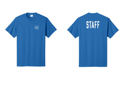NYC Factory Custom Logo Staff T-Shirt, Condensed Lettering - Your Logo + Back - Royal