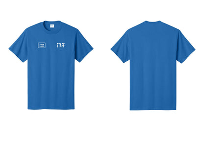 NYC Factory Custom Logo Staff T-Shirt, Condensed Lettering - STAFF + Your Logo - Royal