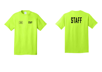 NYC Factory Custom Logo Staff T-Shirt, Condensed Lettering - STAFF + Your Logo + Back - Safety Green