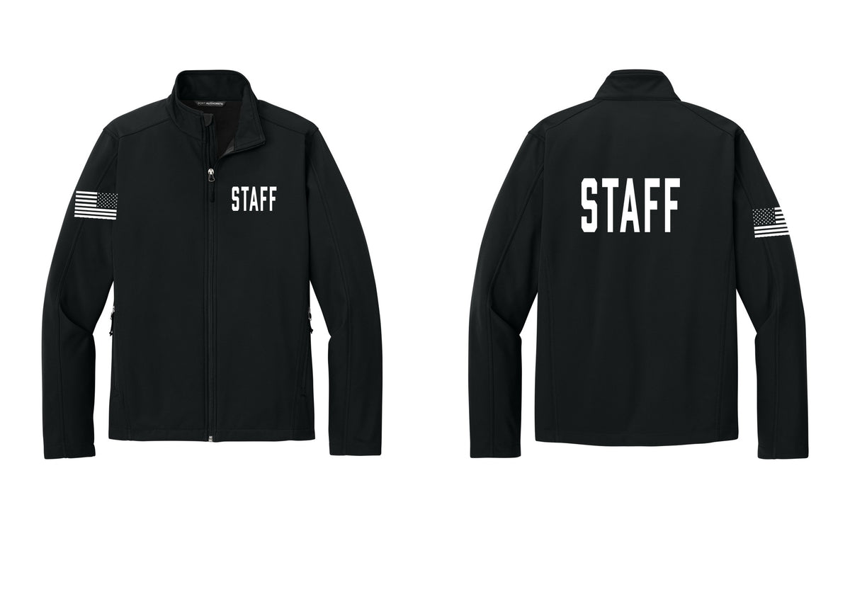 NYC Factory Staff Soft Shell Jacket (Classic) - Chest + Back + US Flag Sleeve - Black