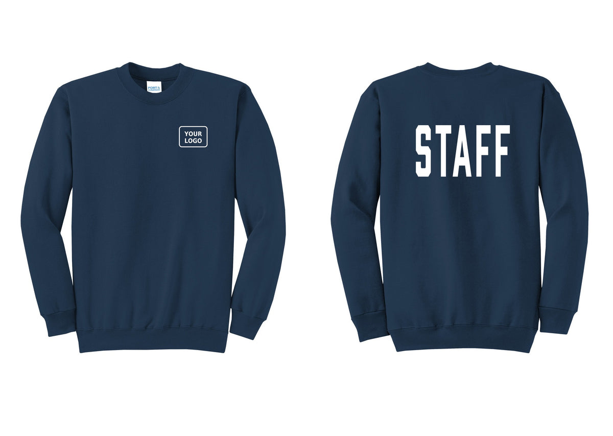 NYC Factory Custom Logo Staff Cotton Fleece Crewneck Sweatshirt (Classic) - Your Logo + Back - Navy