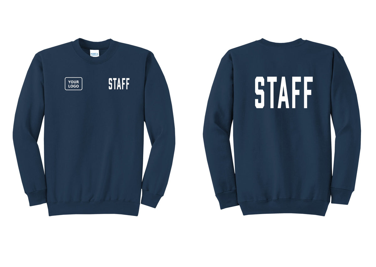 NYC Factory Custom Logo Staff Cotton Fleece Crewneck Sweatshirt (Classic) - STAFF + Your Logo + Back - Navy
