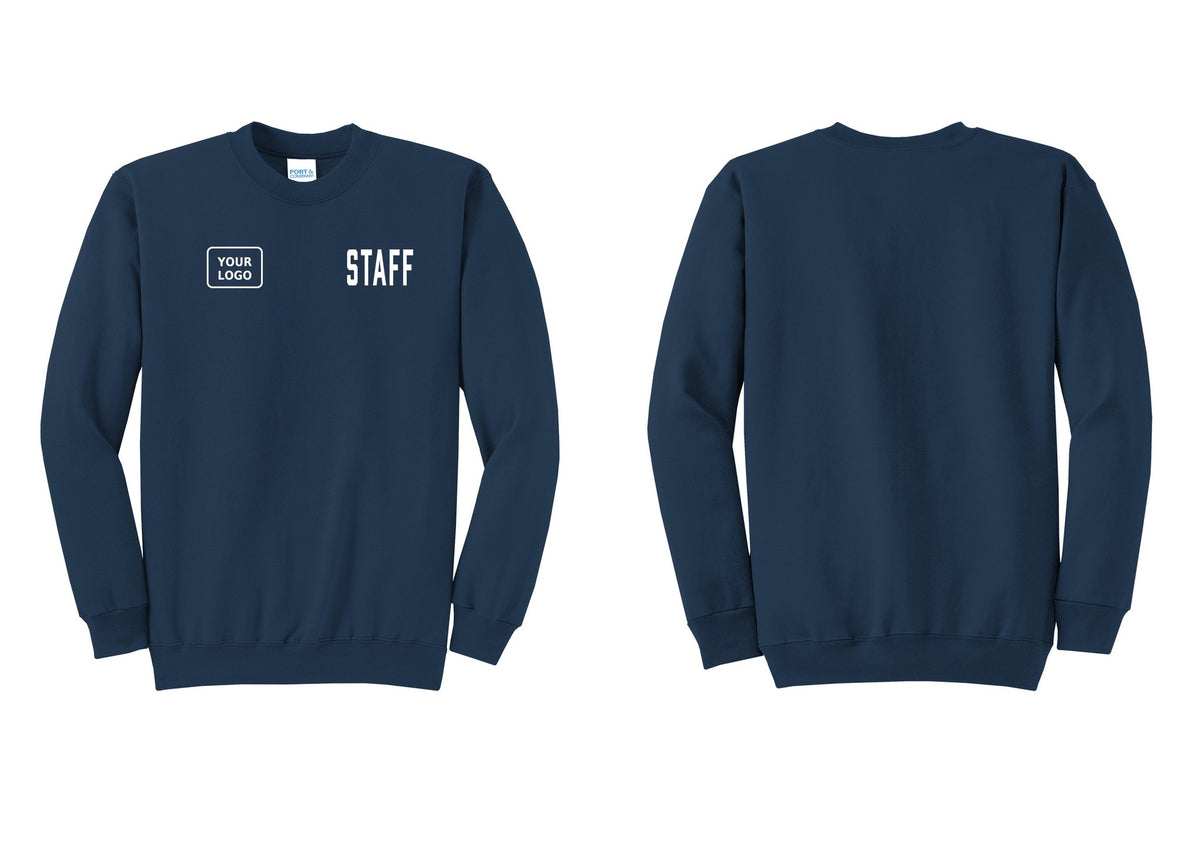 NYC Factory Custom Logo Staff Cotton Fleece Crewneck Sweatshirt (Classic) - STAFF + Your Logo - Navy