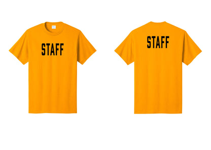 NYC Factory Staff T-Shirt, Condensed Lettering - Front + Back - Gold