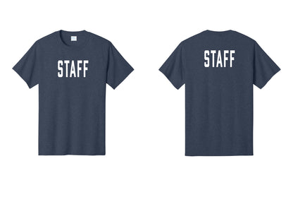NYC Factory Staff T-Shirt, Condensed Lettering - Front + Back - Heather Navy