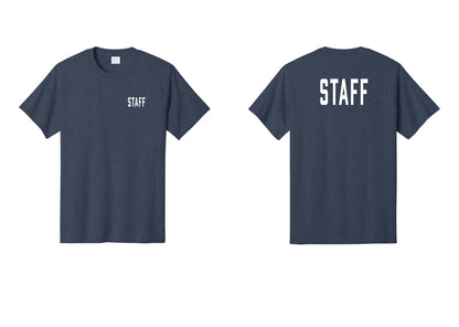 NYC Factory Staff T-Shirt, Condensed Lettering - Chest + Back - Heather Navy