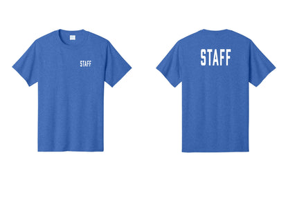 NYC Factory Staff T-Shirt, Condensed Lettering - Chest + Back - Heather Royal