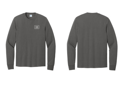 NYC Factory Custom Logo Staff Cotton Long Sleeve T-Shirt (Classic) - Your Logo Only - Charcoal