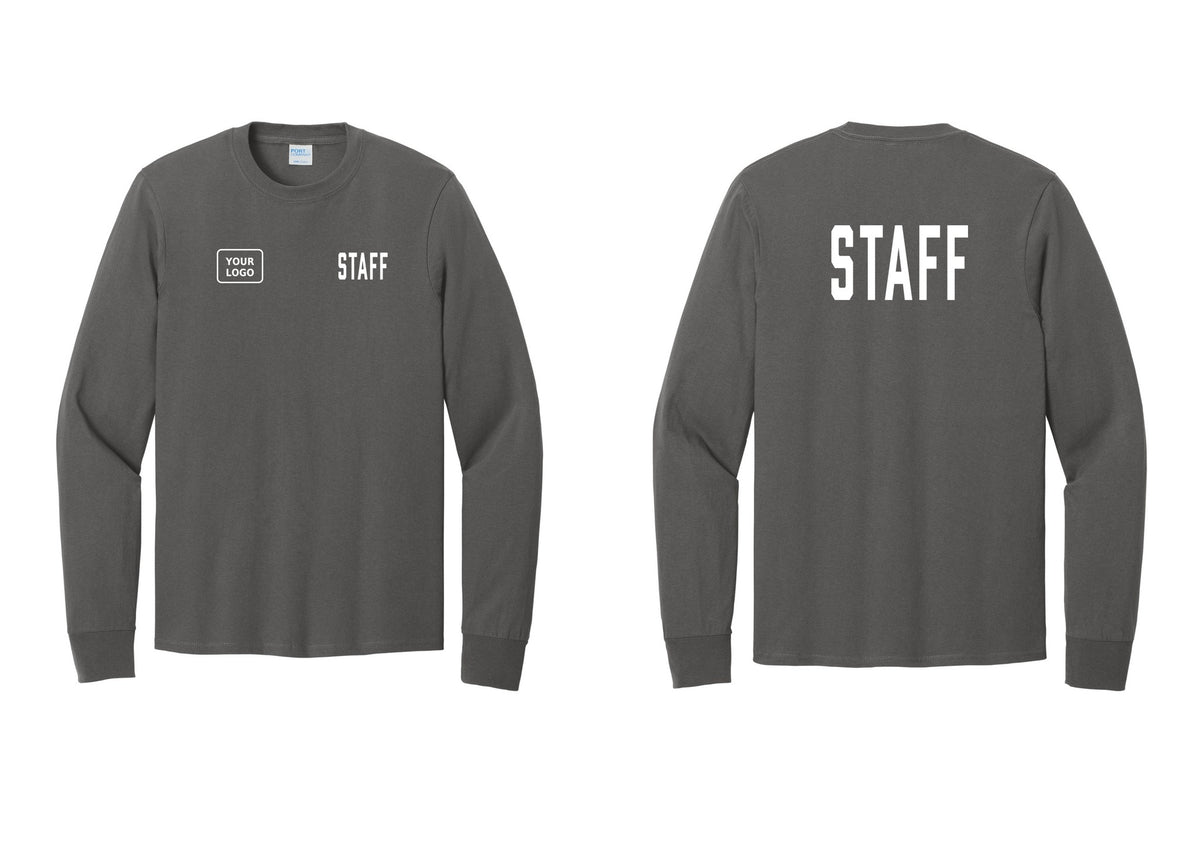 NYC Factory Custom Logo Staff Cotton Long Sleeve T-Shirt (Classic) - STAFF + Your Logo + Back - Charcoal