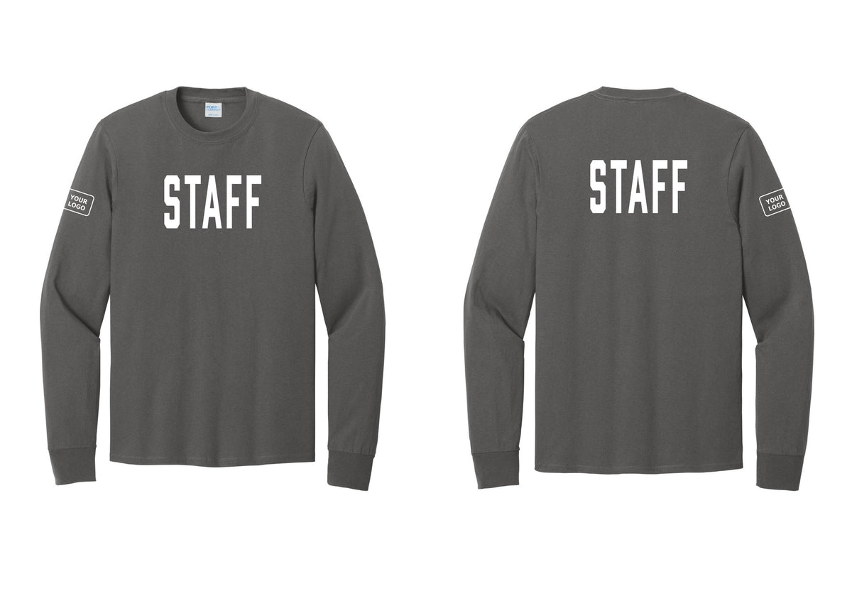 NYC Factory Custom Logo Staff Cotton Long Sleeve T-Shirt (Classic) - Front + Back + Your Logo Sleeve - Charcoal