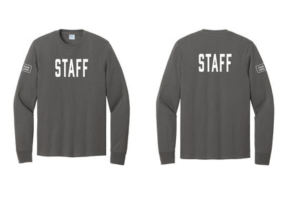 NYC Factory Custom Logo Staff Cotton Long Sleeve T-Shirt (Classic) - Front + Back + Your Logo Sleeve - Charcoal