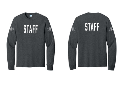 NYC Factory Custom Logo Staff Cotton Long Sleeve T-Shirt (Classic) - Front + Back + Your Logo Sleeves - Dark Heather Grey