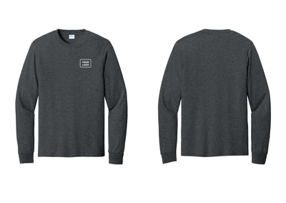 NYC Factory Custom Logo Staff Cotton Long Sleeve T-Shirt (Classic) - Your Logo Only - Dark Heather Grey