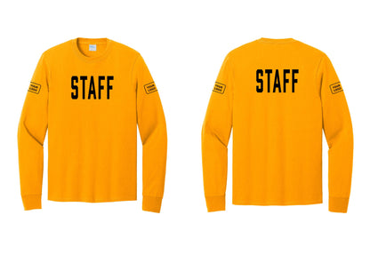 NYC Factory Custom Logo Staff Cotton Long Sleeve T-Shirt (Classic) - Front + Back + Your Logo Sleeves - Gold