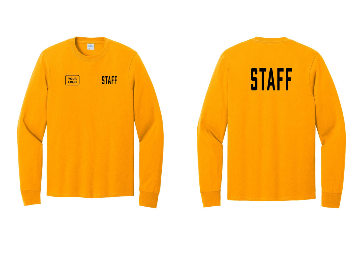 NYC Factory Custom Logo Staff Cotton Long Sleeve T-Shirt (Classic) - STAFF + Your Logo + Back - Gold
