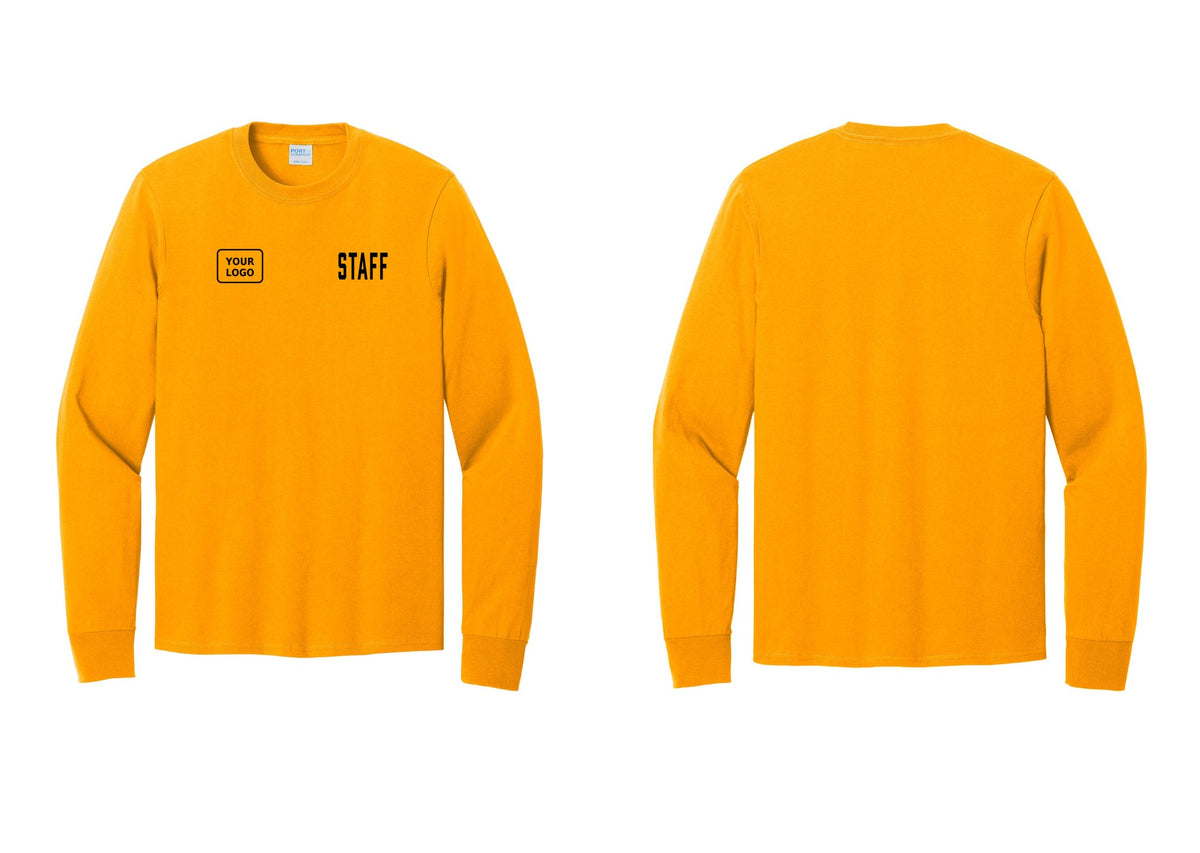 NYC Factory Custom Logo Staff Cotton Long Sleeve T-Shirt (Classic) - STAFF + Your Logo - Gold
