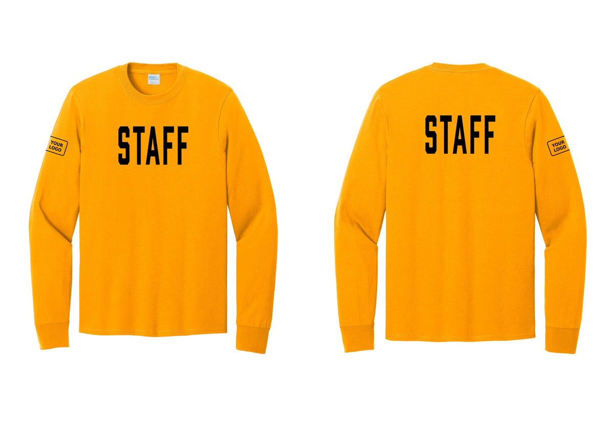 NYC Factory Custom Logo Staff Cotton Long Sleeve T-Shirt (Classic) - Front + Back + Your Logo Sleeve - Gold