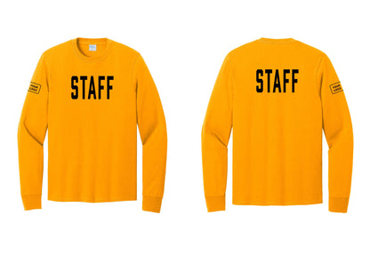 NYC Factory Custom Logo Staff Cotton Long Sleeve T-Shirt (Classic) - Front + Back + Your Logo Sleeve - Gold