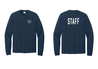 NYC Factory Custom Logo Staff Cotton Long Sleeve T-Shirt (Classic) - Your Logo + Back - Navy