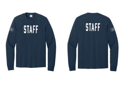 NYC Factory Custom Logo Staff Cotton Long Sleeve T-Shirt (Classic) - Front + Back + Your Logo Sleeve - Navy