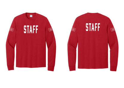 NYC Factory Custom Logo Staff Cotton Long Sleeve T-Shirt (Classic) - Front + Back + Your Logo Sleeves - Red