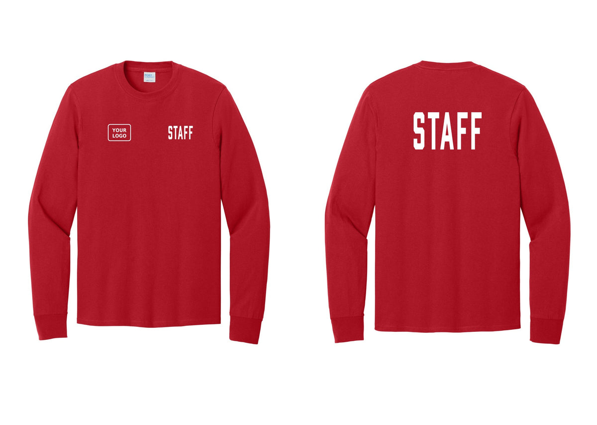 NYC Factory Custom Logo Staff Cotton Long Sleeve T-Shirt (Classic) - STAFF + Your Logo + Back - Red