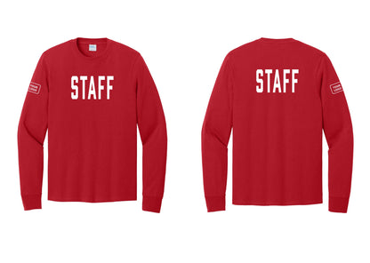 NYC Factory Custom Logo Staff Cotton Long Sleeve T-Shirt (Classic) - Front + Back + Your Logo Sleeve - Red