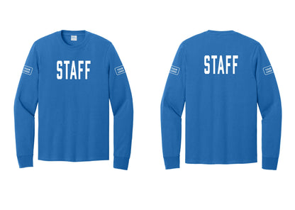 NYC Factory Custom Logo Staff Cotton Long Sleeve T-Shirt (Classic) - Front + Back + Your Logo Sleeves - Royal