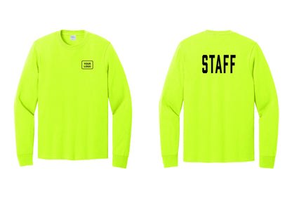 NYC Factory Custom Logo Staff Cotton Long Sleeve T-Shirt (Classic) - Your Logo + Back - Safety Green