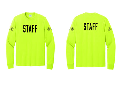 NYC Factory Custom Logo Staff Cotton Long Sleeve T-Shirt (Classic) - Front + Back + Your Logo Sleeves - Safety Green