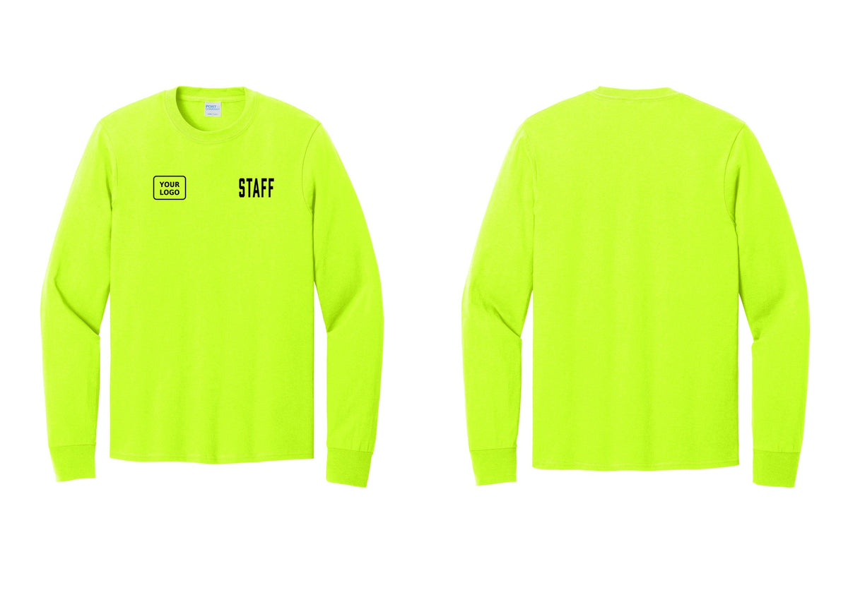 NYC Factory Custom Logo Staff Cotton Long Sleeve T-Shirt (Classic) - STAFF + Your Logo - Safety Green
