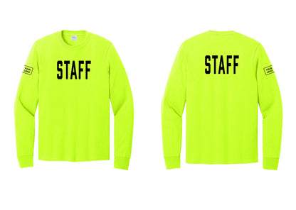 NYC Factory Custom Logo Staff Cotton Long Sleeve T-Shirt (Classic) - Front + Back + Your Logo Sleeve - Safety Green
