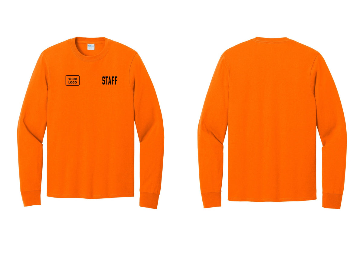 NYC Factory Custom Logo Staff Cotton Long Sleeve T-Shirt (Classic) - STAFF + Your Logo - Safety Orange