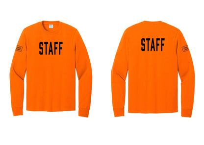 NYC Factory Custom Logo Staff Cotton Long Sleeve T-Shirt (Classic) - Front + Back + Your Logo Sleeve - Safety Orange