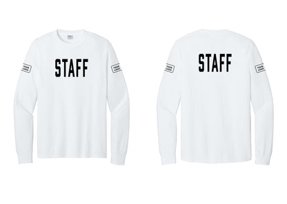 NYC Factory Custom Logo Staff Cotton Long Sleeve T-Shirt (Classic) - Front + Back + Your Logo Sleeves - White