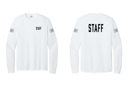 NYC Factory Custom Logo Staff Cotton Long Sleeve T-Shirt (Classic) - Chest + Back + Your Logo Sleeves - White