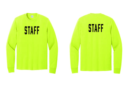 NYC Factory Staff Cotton Long Sleeve T-Shirt (Classic) - Front + Back - Safety Green