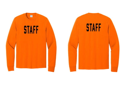 NYC Factory Staff Cotton Long Sleeve T-Shirt (Classic) - Front + Back - Safety Orange