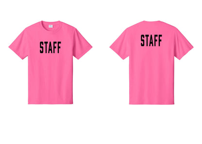 NYC Factory Staff T-Shirt, Condensed Lettering - Front + Back - Neon Pink