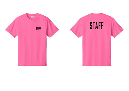 NYC Factory Staff T-Shirt, Condensed Lettering - Chest + Back - Neon Pink