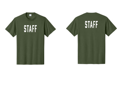 NYC Factory Staff T-Shirt, Condensed Lettering - Front + Back - Olive