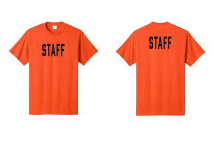NYC Factory Staff T-Shirt, Condensed Lettering - Front + Back - Orange