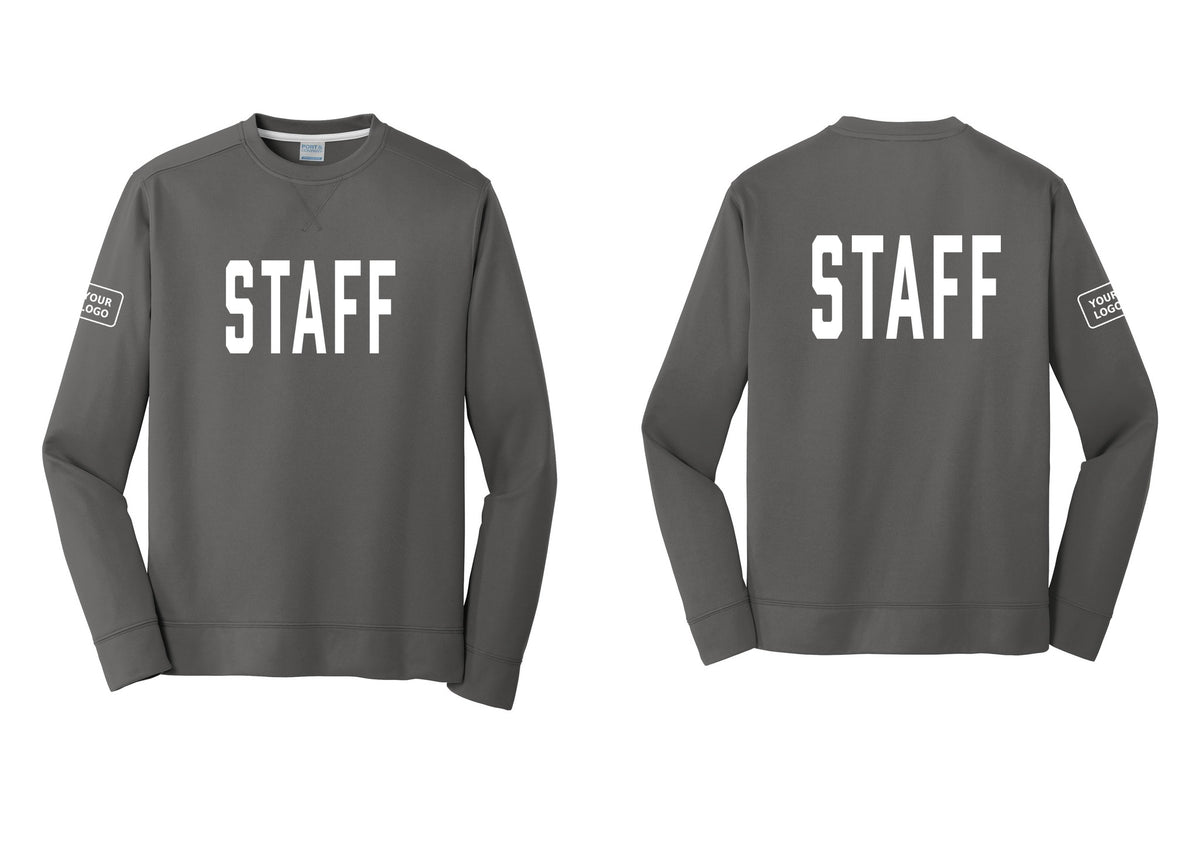 NYC Factory Custom Logo Staff Performance Fleece Crewneck Sweatshirt (Classic) - Front + Back + Your Logo Sleeve - Charcoal