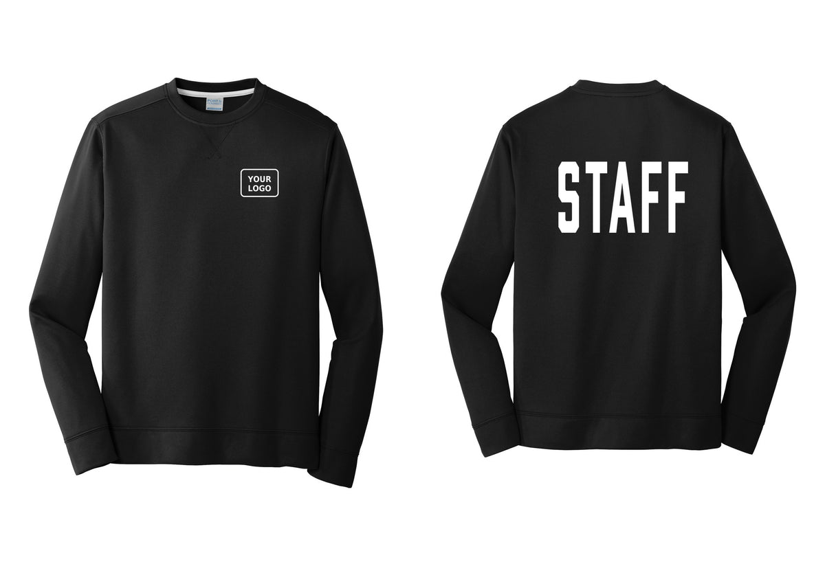 NYC Factory Custom Logo Staff Performance Fleece Crewneck Sweatshirt (Classic) - Your Logo + Back - Black