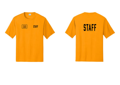 NYC Factory Custom Logo Staff Performance T-Shirt (Classic) - STAFF + Your Logo + Back - Gold