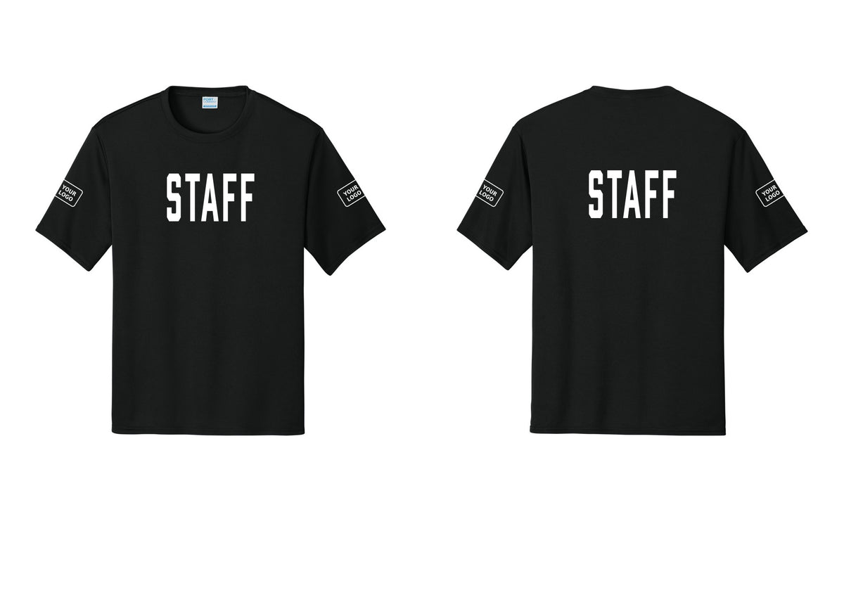 NYC Factory Custom Logo Staff Performance T-Shirt (Classic) - Front + Back + Your Logo Sleeves - Black
