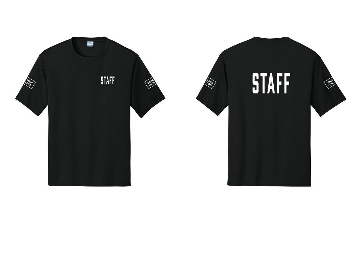 NYC Factory Custom Logo Staff Performance T-Shirt (Classic) - Chest + Back + Your Logo Sleeves - Black