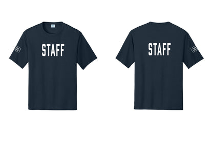 NYC Factory Custom Logo Staff Performance T-Shirt (Classic) - Front + Back + Your Logo Sleeve - Navy