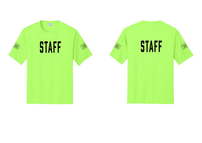 NYC Factory Custom Logo Staff Performance T-Shirt (Classic) - Front + Back + Your Logo Sleeves - Neon Green